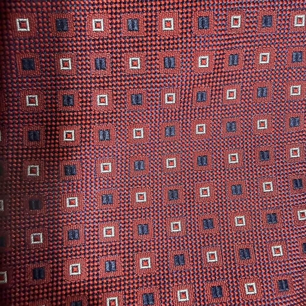 Bruno Piattelli Men's 100% Silk Tie Classic Length‎ Red W/blue& White Squares - Picture 4 of 11